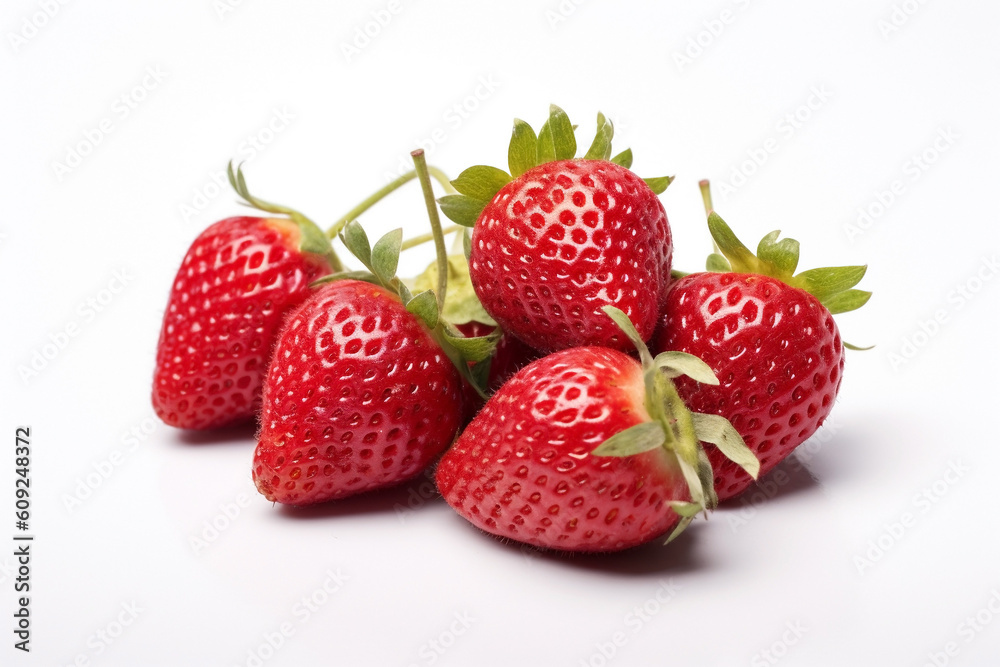 A small bunch of fresh, ripe strawberries isolated on a white background. Fruit, food, desert, tasty. Created with generative ai A small bunch of fresh, ripe strawberries isolated on a white background. Fruit, food, desert, tasty. Created with generative ai