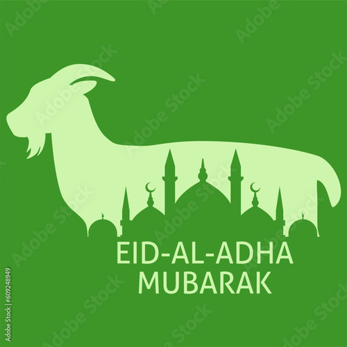 Eid al adha vector illustration for islam culture. Qurban design of goat and mosque for eid al adha mubarak. Islamic design of qurban for al adha event celebration in muslim culture and islam religion