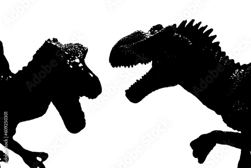 dinosaur silhouette isolated on white background  model of spinosaurus and giganotosaurus toys