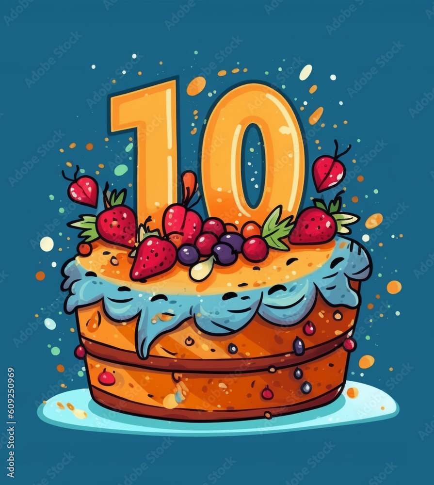 happy 10th birthday card poster. generative ai Stock Illustration ...