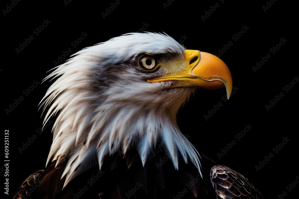 Fototapeta premium majestic bald eagle close up with a dark background Generative AI