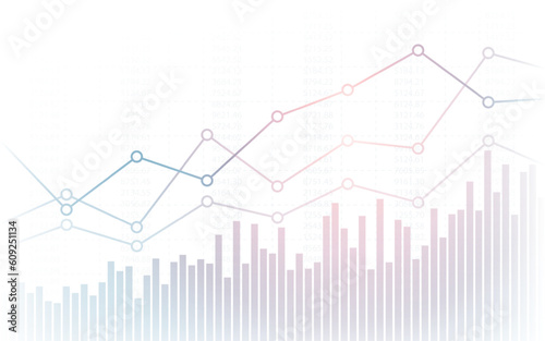 Widescreen abstract financial chart with line graph and glowing light on white color background