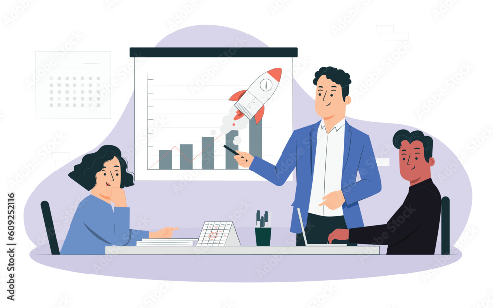 Business progress meeting, improvement chart, vector illustration Business progress meeting, improvement chart, vector illustration
