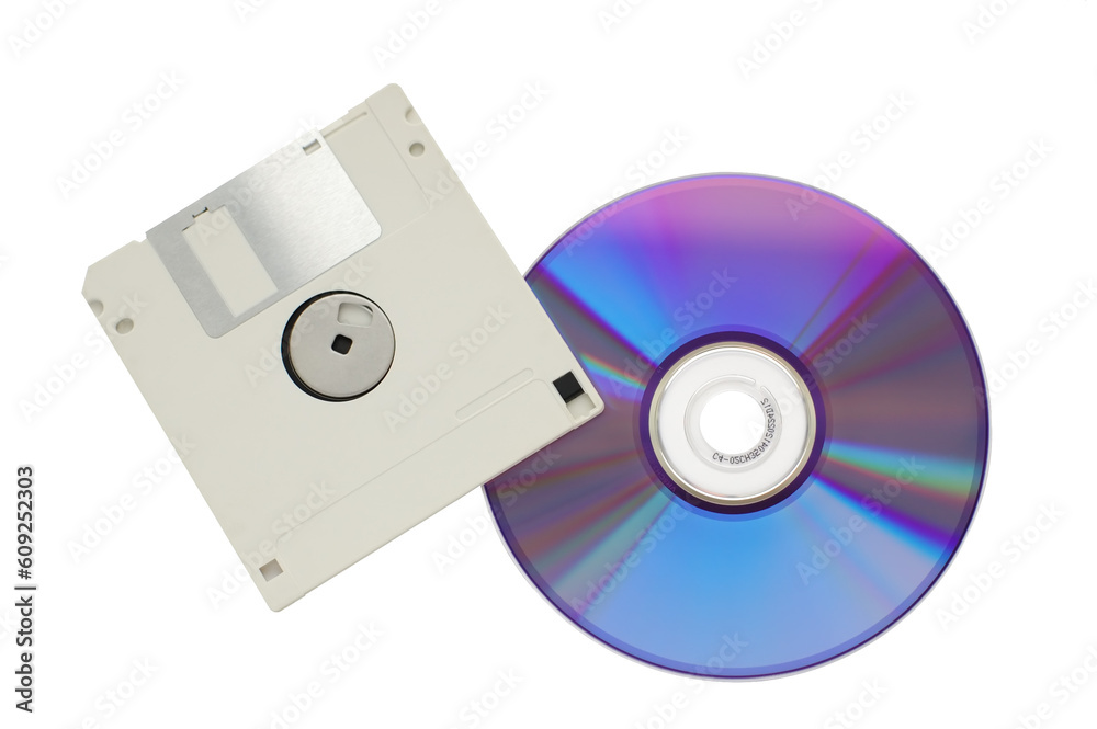 Compact disk and floppy isolated on white background Compact disk and floppy isolated on white background