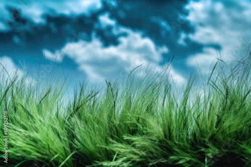 beautiful countryside landscape with tall grass and dramatic cloudy sky Generative AI