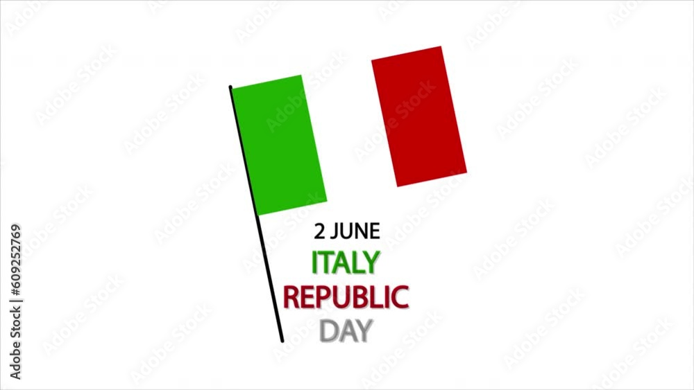 Italy republic day flagpole, art video illustration.
