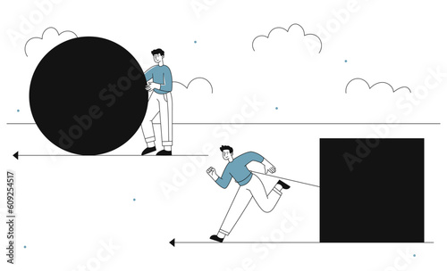 People pushing geometric figures