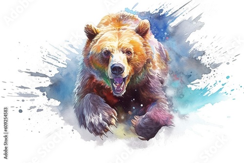 Watercolor of a running cute Bear