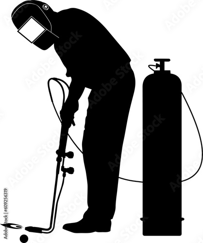welder golfing putting with torch