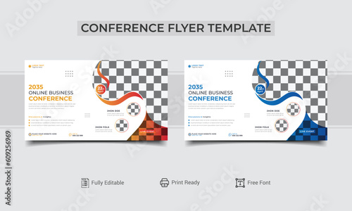 Business webinar invitation design and social media post template. Corporate horizontal webinar and Business Conference flyer template. Business webinar flyer or corporate business workshop banner.