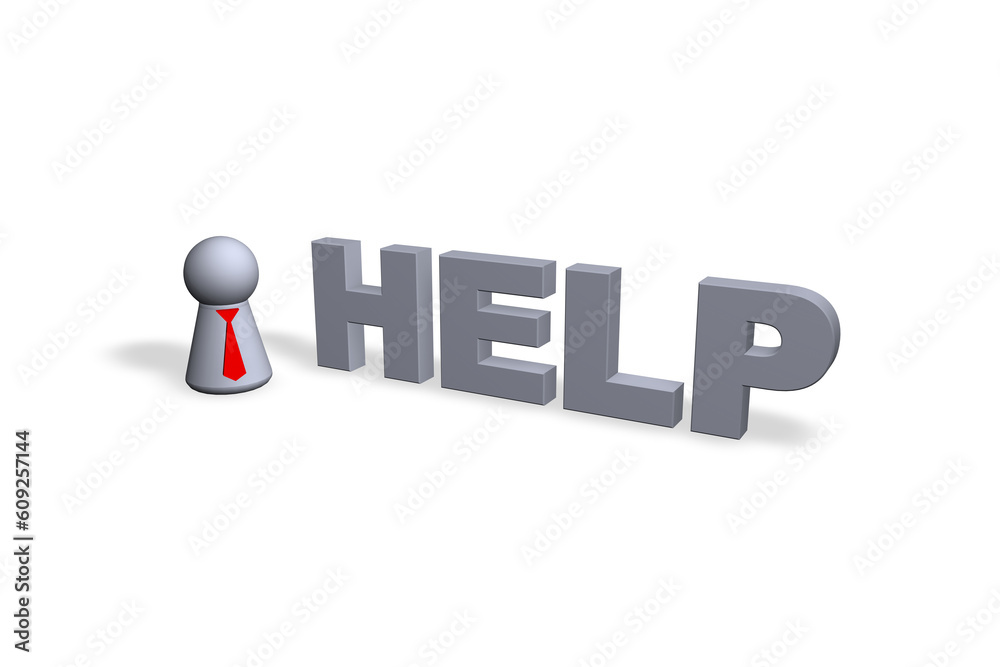help text in 3d and play figure with red tie help text in 3d and play figure with red tie