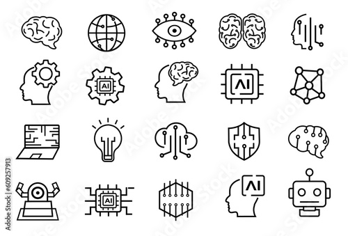 Artificial intelligence icon set. illustration of science technology AI. vector editable file