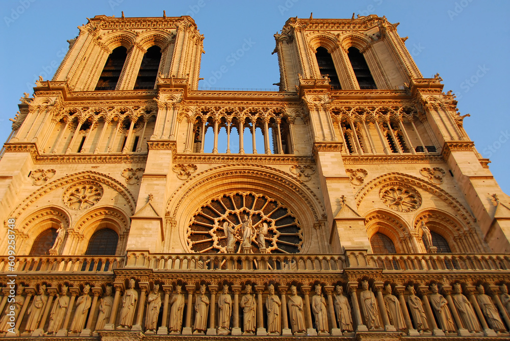 Cathedral of Notre Dame de Paris in evening sun