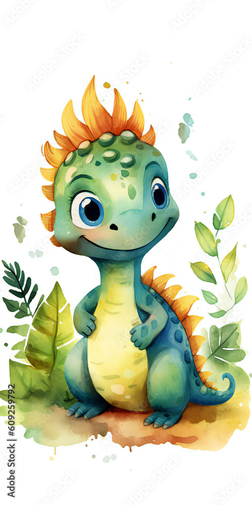 Naklejka premium Little dino watercolor