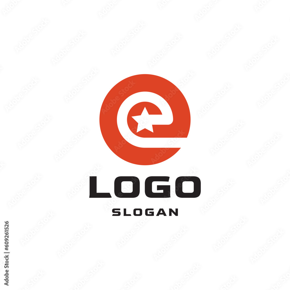 Fototapeta premium creative combination of letter E logo with circle and star