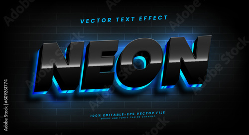 Dark blue neon editable text style effect. Neon light vector text effect.