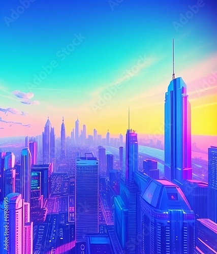 City inpired by Synthwave summer 05 photo