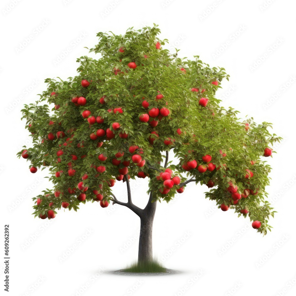 red apple tree isolated, generative ai