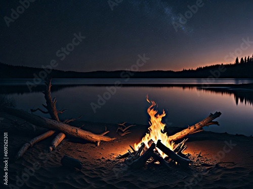 campfire on lake in the night © Christopher