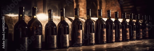 wine bottles in wine cellar, generative ai