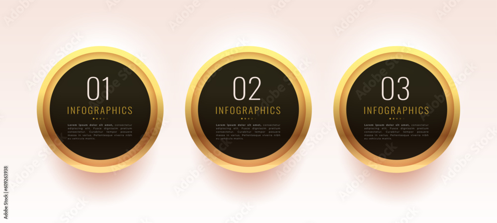 three step business infographic banner with golden effect three step business infographic banner with golden effect