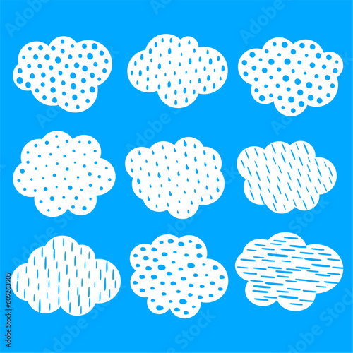 doodle style cute rain pattern clouds element in pack