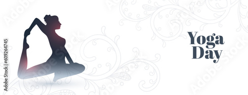 beautiful international yoga day banner with women silhouette