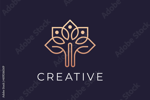 Elegant lotus leaf flower tree logo