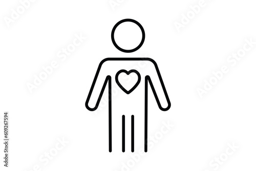 Self care motivational icon. Heart In Man. icon related to healthy living, yoga, meditation, relaxation. Line icon style design. Simple vector design editable. EPS 10 and SVG files