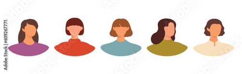 Collection of different female avatars without a face. User icons