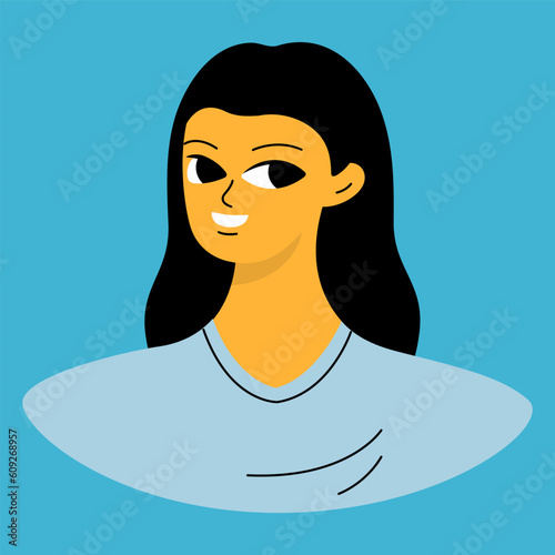 Positive emotions concept. Cartoon cute girlish face