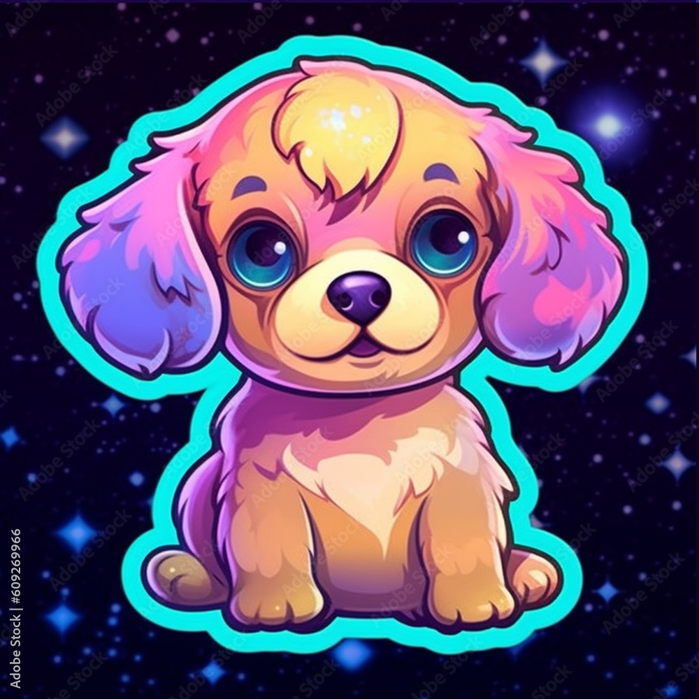 Cute Dog Cartoon Style Stickers Kawaii Color Blue and Pink, Neon Style, CGI, 2D Cute Dog Cartoon Style Stickers Kawaii Color Blue and Pink, Neon Style, CGI, 2D