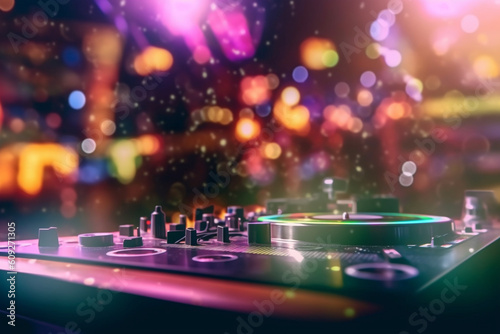 Club Concert Party Musical EDM Sound on Stage Show DJ . Bokeh Blur Background Generative AI © Muhammad Shoaib