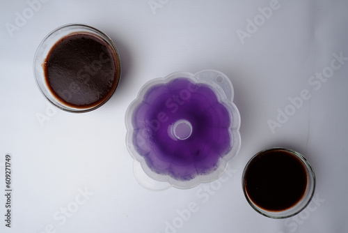 black and purple jelly photographed flat lay