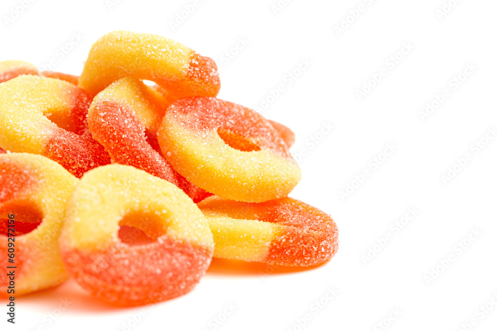 Classic Peach Ring Candies on a White Background Classic Peach Ring Candies on a White Background