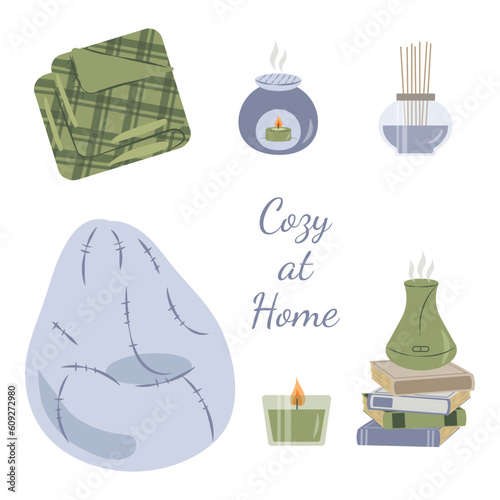 Cozy home. A set set of things for home and comfort.