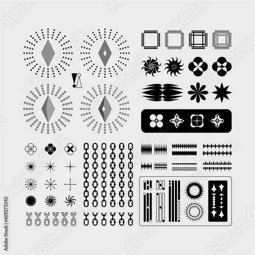 Vector graphic pack, geometry assets, modern shapes collection, stricker elements, bauhaus, 80s, 90s,flash art, y2k style, grunge, vintage, retrofuturistic, cyber, anti-design, minimal, tattoo