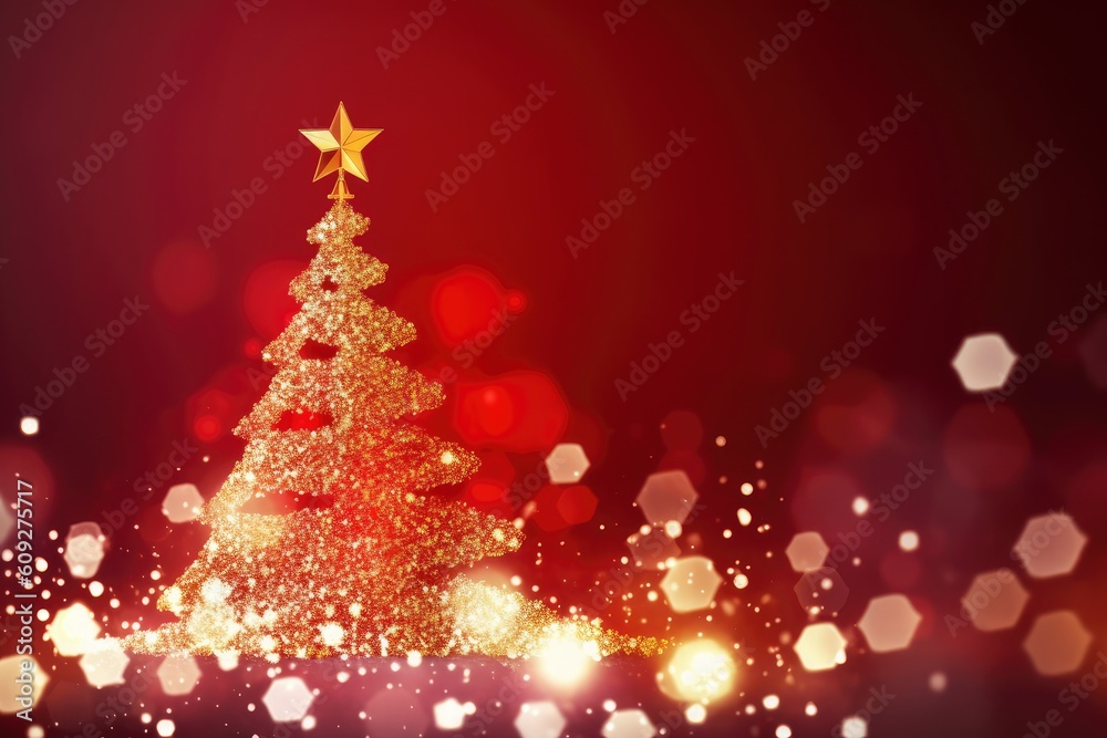 Christmas Tree on Red Background Generative AI Christmas Tree on Red Background Generative AI