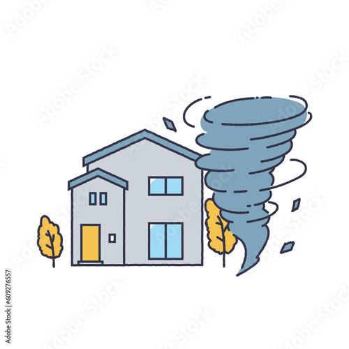 竜巻の被害をうける家