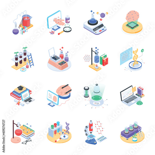Pack of Science Research Isometric Icons 

