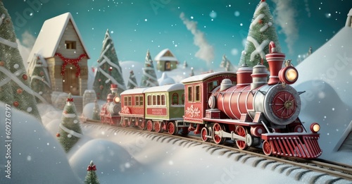 Christmas Train Background Generative AI