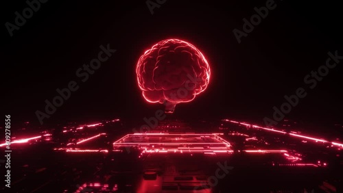 Rotationg of HUD Neon Glowing Brain Digital Background photo