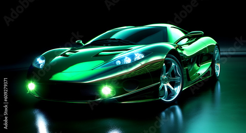 green sports car wallpaper with fantastic light effect background. generative ai © neng kokom komala