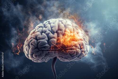 Brain cancer, tumor, abnormal cells. Generative AI.
