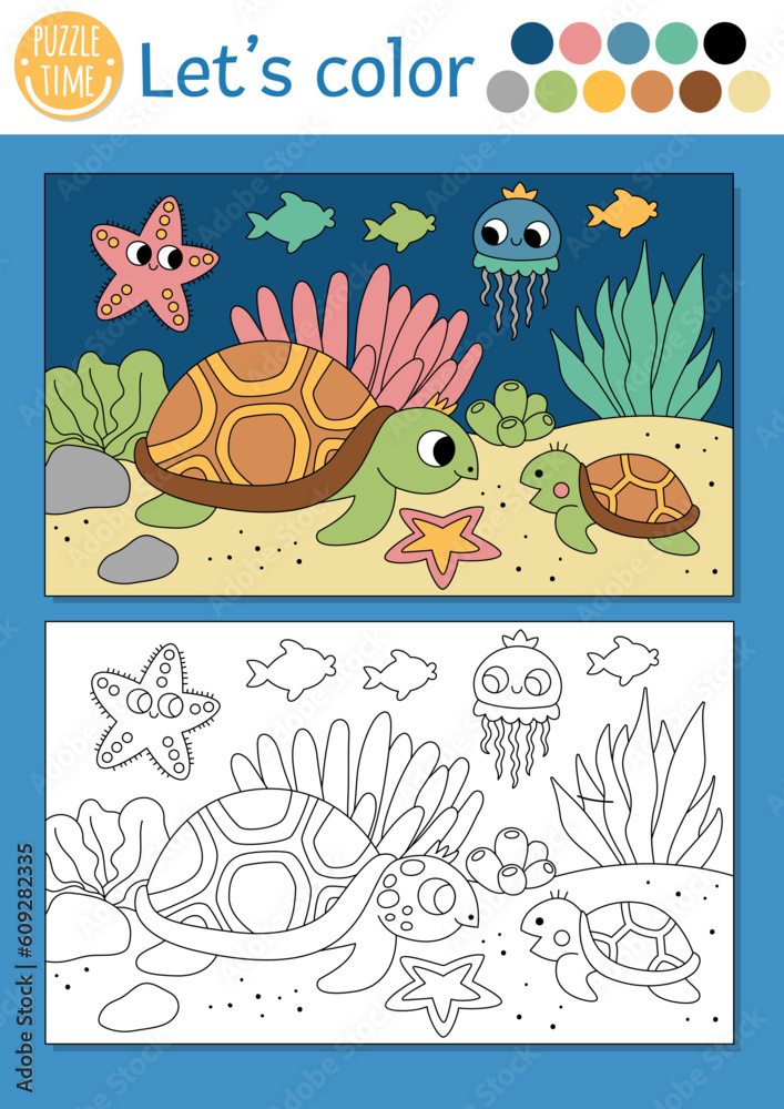 Coloring Pagecolor Cute Cartoon Turtle Stock Vector (Royalty Free)  2144218829 | Shutterstock
