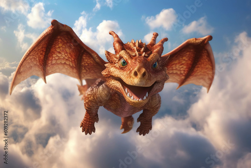 Cute dragon, a mithological legendary creature from the folklore of cultures wordwide. Generative AI.