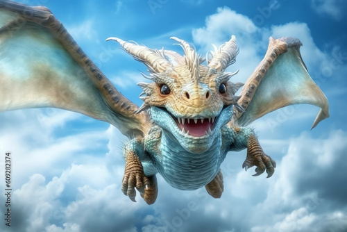 Cute dragon, a mithological legendary creature from the folklore of cultures wordwide. Generative AI.