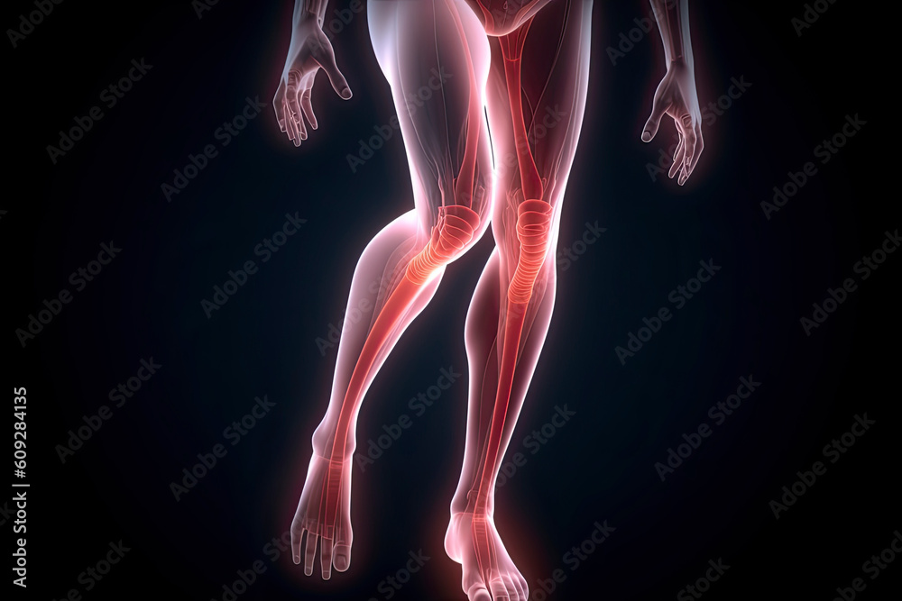 3d rendered illustration of a joggers painful knee.AI Generative