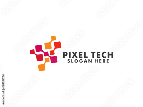 Pixel technology logo designs concept vector, Network Internet logo design template