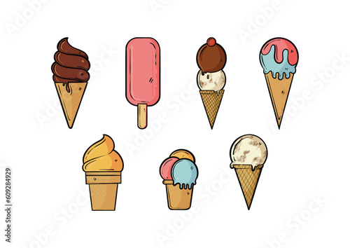 Ice cream stick cone scope doodle cartoon illustration
